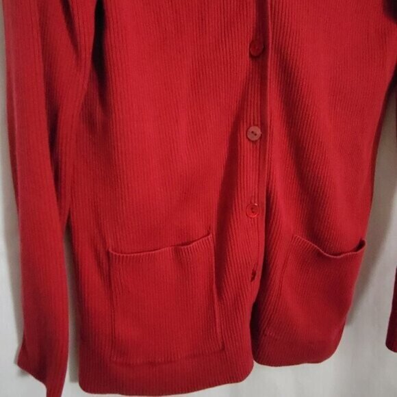Talbots Petites Small Red Sweater Button Up Cardigan w/pockets V-neck knit EUC - Picture 4 of 7